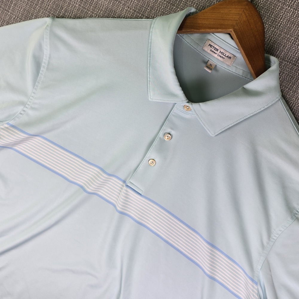 Peter Millar Summer Comfort Polo Golf Shirt Mens XL Light Aqua Blue Performance